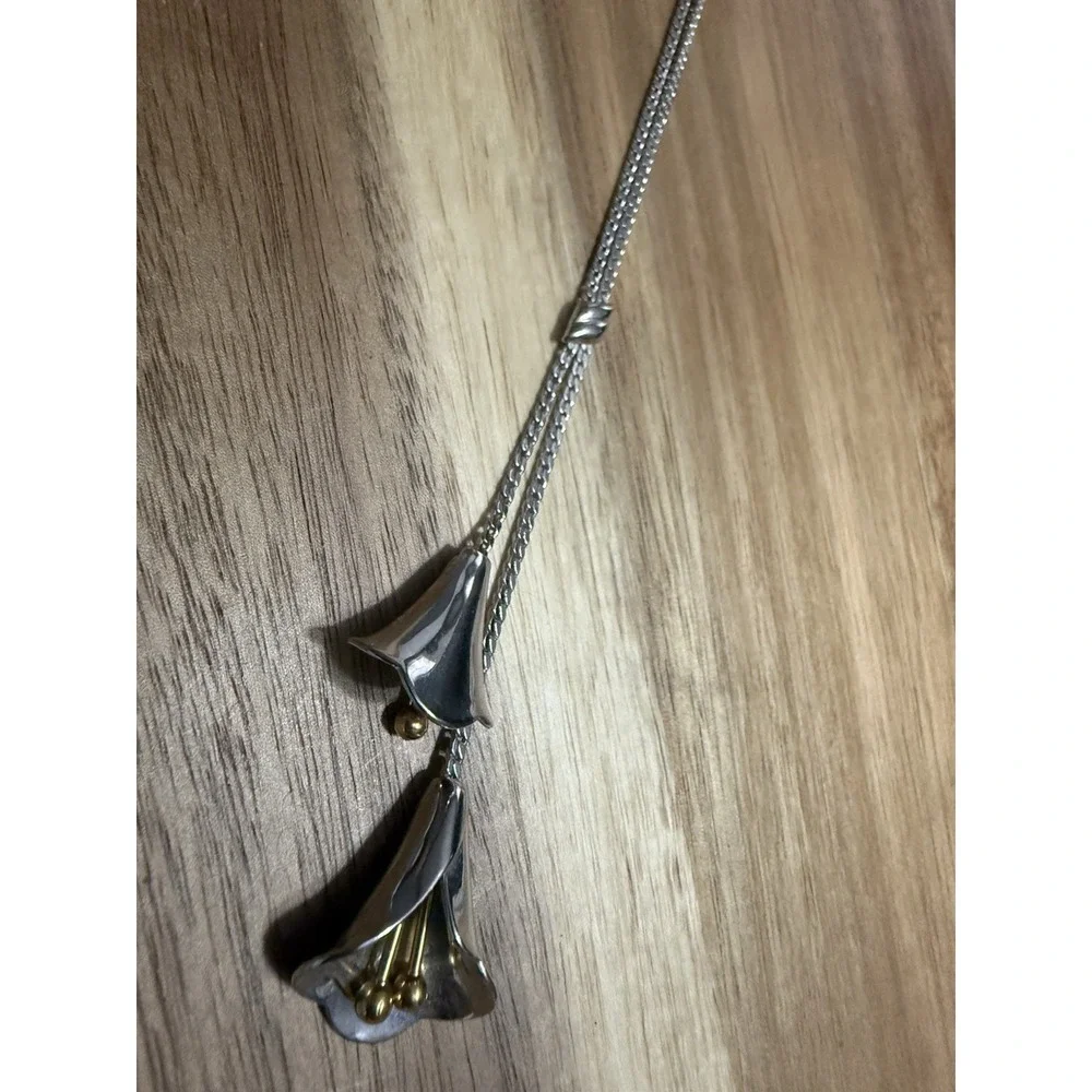 Vintage Avon 1978 Fashion Accents In Jewelry Lily Lariat 24" Necklace Silvertone - Picture 3 of 5